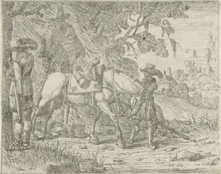 Caballo ensillado con soldados