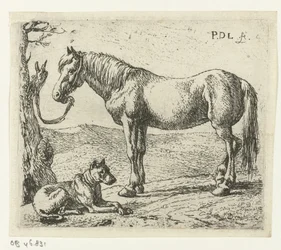 Caballo y perro en un prado Caballos (título de la serie)
