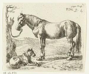 Caballo y perro en un prado Caballos (título de la serie)