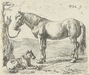 Caballo y perro en un prado Caballos (título de la serie)