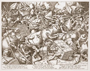 La batalla por el dinero, grabada por Pieter van der Heyden, después de 1570