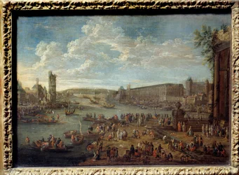 Vista del Louvre y la Torre de Nesles desde la Isla de la Cité en París