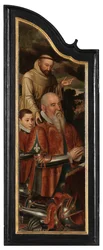 Panel izquierdo de Cristo en la Cruz con la Virgen, San Juan y María Magdalena (óleo sobre tabla)