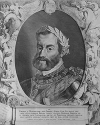 Carlos V, Emperador del Sacro Imperio Romano, grabado por Pieter van Sompel, 1644
