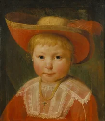 Retrato de niño con sombrero de paja forrado de rojo, c.1635-40 (óleo sobre madera de roble)