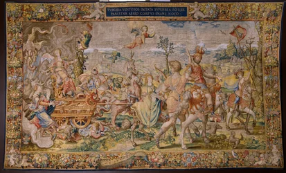 Tapiz flamenco. Serie Los siete pecados capitales: Vanidad (soberbia). El dibujante Pieter Coecke van Aelst. Taller de Bruselas. hacia 1542-1544.