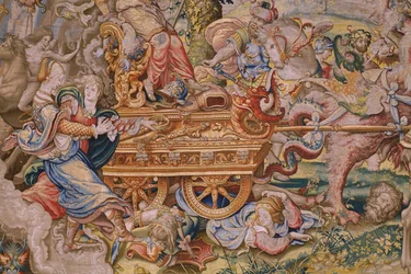 Tapiz flamenco. Serie Los siete pecados capitales: Vanidad (soberbia). El dibujante Pieter Coecke van Aelst. Taller de Bruselas. hacia 1542-1544.