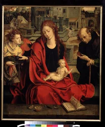 ""La Sagrada Familia con un Ángel"" (La Sagrada Familia con un Ángel) Pintura de Pieter Coecke van Aelst el Viejo (1502-1550) Moscú del siglo XVI, Museo Pushkin