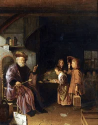 Un maestro de escuela enseñando a sus alumnos en un aula par Pieter Cornelisz van Egmondt