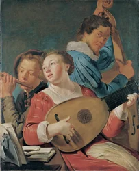 Musiciens - Pintura de Pieter Fransz de Grebber (verso 1600-1653), Krijge sur toile, verso 1623, 91x73,7 cm - Músicos, Óleo sobre lienzo de Pieter Fransz de Grebber - Museo de Bellas Artes de Bilbao