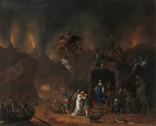 "Orphee et Eurydice aux enfers" (Orfeo y Eurídice en el infierno) Peinture de Pieter Fris (1627-1706) 1652 Dim 61x77 cm Museo del Prado, Madrid