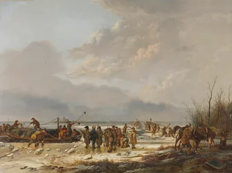 Rompiendo el hielo en el Karnemelksloot, Naarden, enero de 1814
