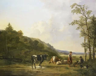 Paisaje con pastores y ganado