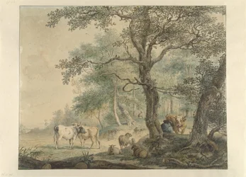 Paisaje con dos pastores con ganado