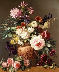 Naturaleza muerta de flores de verano. Rosas, peonías, anémonas, lirios. Pintura de Georgius Jacobus Johannes Os (1782-1861) Colección particular.