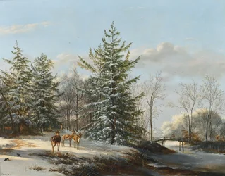 Paisaje invernal con gamos
