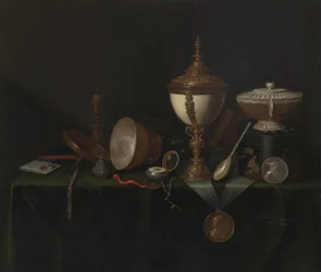 Bodegón con huevera de avestruz y las reliquias Whitfield, c.1670 (óleo sobre lienzo)