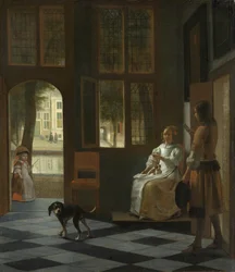Una mujer dirigiendo a un joven con una carta, 1670