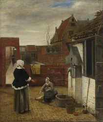 Una mujer y su criada en un patio, ca 1661