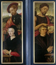 Retratos de donantes con los santos Adriano y Juan Bautista