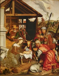 Adoración de los pastores (pintura sobre madera de roble)