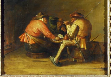 Jugadores de cartas (óleo sobre madera)