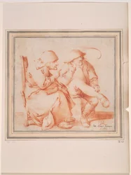 pareja de viejos campesinos sentados