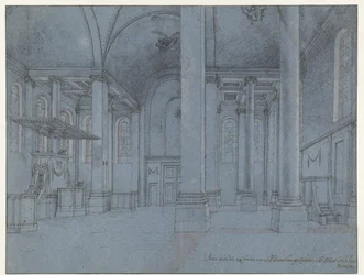 Vista del interior de Nieuwe Kerk, Haarlem, visto desde el extremo este del pasillo norte mirando al oeste