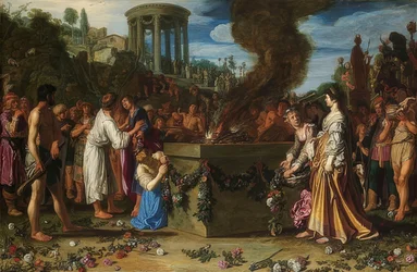La disputa de sacrificios de Orestes y Pílades. 1614