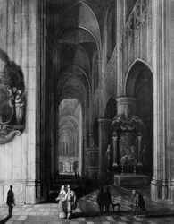 Interior de una iglesia gótica de noche, ca. 1660