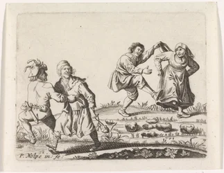 Dos parejas de campesinos bailando