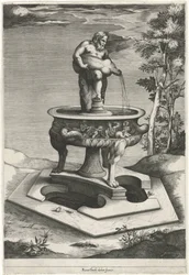 Fuente con Silenus en los Jardines del Palacio Cesi en el Vaticano
