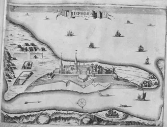Vista del Sitio de Pärnu en agosto de 1710, 1715