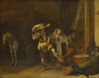 Un hombre y una mujer en un patio de establo, 1630s