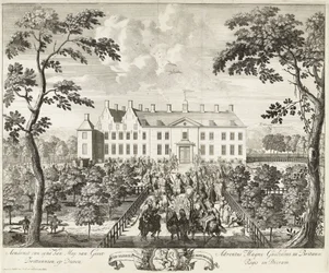 Llegada de Guillermo III al pabellón de caza, Hof te Dieren, 1691