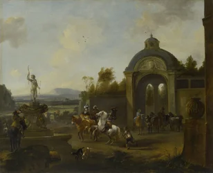 Fiesta de caza en una fuente