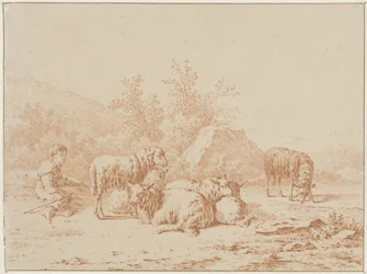 Paisaje con pastor y su rebaño