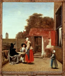 Un patio holandés (pintura sobre lienzo)