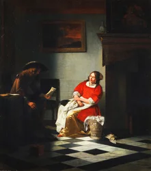 Un caballero leyendo una carta a su esposa