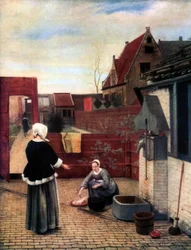 Una mujer y su criada en un patio, c1660-1661, 1933