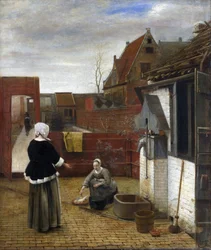 Una mujer y su criada en un patio (detalle)