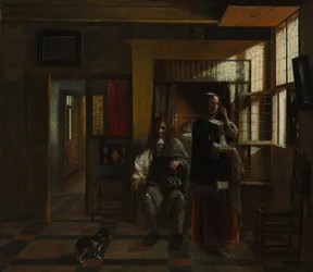 Interior con una pareja joven, probablemente ca. 1662-65