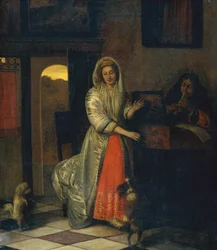 Dama y caballero haciendo música con perros bailarines