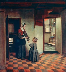 Mujer con un niño en una despensa, c1660