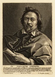 Retrato de Jacques Jordaens, pintor, dibujante y diseñador de tapices flamenco conocido por sus pinturas históricas, escenas de género y retratos