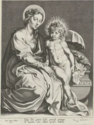 María con el Niño Jesús en el pesebre
