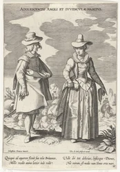 Paar, modo gekleed volgens de Engelse, ca. 1610 Inglés adolescente y hábitos ingleses (título en objeto) Kostuums uit verschiedelden landen (título de la serie) Adornos de varias naciones (título de la serie)