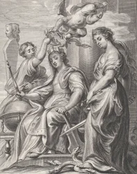 Alegoría del Buen Gobierno, sentado en el centro y coronado por un putto y una mujer, ca. 1640-74