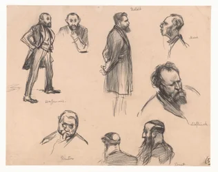 Retratos de los parlamentarios J.H.L. Haffmans, BH Heldt, R. P. Mees, General A.E. Reuter, Capitán H. Seret y F. Lieftinck