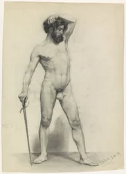 Desnudo masculino de pie con espada, a la derecha